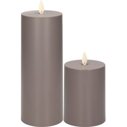 Anna Collection LED kaarsen - 2x stuks - antraciet grijs - 13 en 22 cm - LED kaarsen