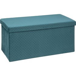 Atmosphera Poef/hocker/voetenbankje - opbergbox - fluweel blauw - PO/MDF - 38 x 38 x 76 cm - Poefs