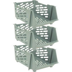 Storage Solutions Stapelbare opbergmand - 3x - Groen - 29L - kunststof - 44 x 36 x 20 cm - Opbergmanden
