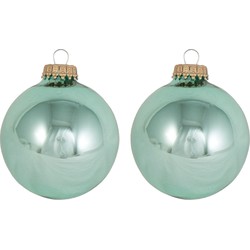 16x Glanzende groene kerstballen van glas 7 cm - Kerstbal