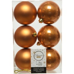 6x stuks kunststof kerstballen cognac bruin (amber) 8 cm glans/mat - Kerstbal