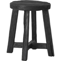 MUST Living Stool Gio Black,45xØ35 cm, black recycled teakwood with natural cracks