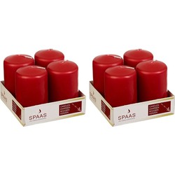 8x Kaarsen rood 5 x 8 cm 12 branduren sfeerkaarsen - Stompkaarsen
