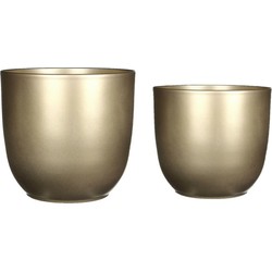 Plantenpot/bloempotten set - 4x stuks - keramiek - goud - D19 en D25 cm - Plantenpotten