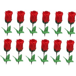 12x Super voordelige rode rozen 28 cm Valentijnsdag - Kunstbloemen