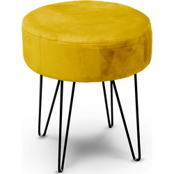 Unique Living - velvet kruk Davy - oker geel - metaal/stof - 35 x 40 cm - Krukjes