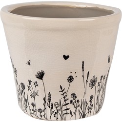 Clayre & Eef Bloempot  Ø 12x11 cm Beige Zwart Keramiek Bloemen Bloempot Binnen