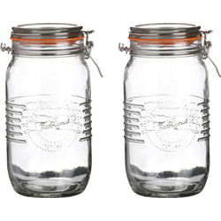 Urban Living Voorraadpot/bewaarpot - 2x - 1.5L - glas - met beugelsluiting - D14 x H22 cm - Voorraadpot