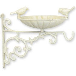 A CAST IRON WALL MOUNT BIRD BATH WITH HOOK