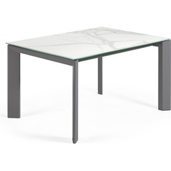 Kave Home - Axis uitschuifbare tafel van porselein en poten in donkergrijs, 140 (180) cm