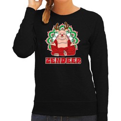 Bellatio Decorations foute Kersttrui/sweater voor dames - zendeer buddha - zwart - rendier - boeddha L - kerst truien