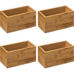 5Five Opberg bakjes - 4x stuks - bamboe hout - 18 x 9 x 9.5 cm - Make-up dozen