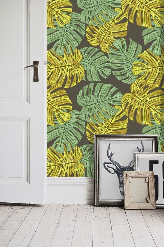 Zelfklevend Behang Monstera Groen Geel 60x122 Cm Tapetshow Homedeco Nl