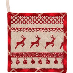 Clayre & Eef Pannenlap  20x20 cm Rood Beige Katoen Vierkant Kerst Afgiet Pannenlap