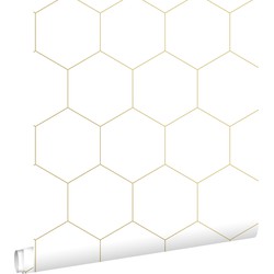 ESTAhome behang hexagon wit en goud - 0,53 x 10,05 m - 139312