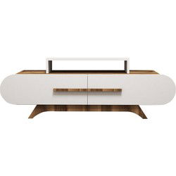 TV-meubel 2 deuren walnoot en wit decor L145 cm