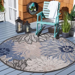 Tapijtenloods Binnen en Buiten Vloerkleed Floral Outdoor Laagpolig Tapijt Grijs- 200 CM ROND