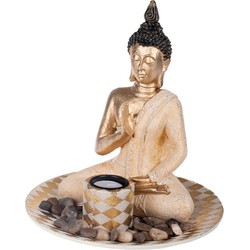 Boeddha beeld met waxinelichthouder voor binnen goud 25 cm - Beeldjes