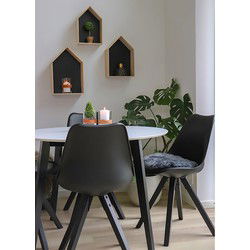 Eetkamerstoel Zwart - Kunstleer & Hout - Zwart Onderstel