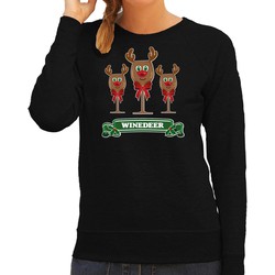 Bellatio Decorations Foute Kersttrui/sweater dames - winedeer - zwart - wijn - rendier - Rudolf 2XL - kerst truien