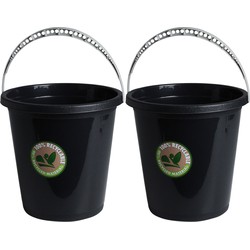 2x Stuks huishoud emmers - 5 liter - gerecycled kunststof - zwart - Emmers