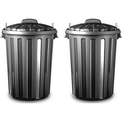 Plasticforte Vuilnisbak/afvalemmer met deksel - 2x - 31 liter - zwart - D37 x H52 cm - Prullenbakken