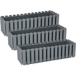 Prosperplast Plantenbak - 3x - kunststof - grijs - 58 x 18 x 16 cm - Plantenpotten