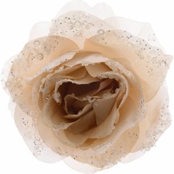Kunstbloem roos versiering creme op clip - Kunstbloemen