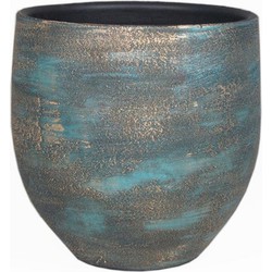 Floran Plantenpot - blauw / goud - keramiek - 14 cm - Plantenpotten