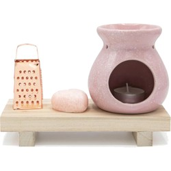 Ideas4seasons Amberblokjes/geurblokjes cadeau set - rozen geur - incl. geurbrander en rasp - Amberblokjes