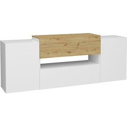 Tv-meubel 2 deuren 2 laden glanzend wit en eiken ambacht Olpe - L182 cm