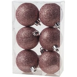 Cosy & Trendy Kerstballen - 6x st - roze - glitters - 6 cm - Kerstbal