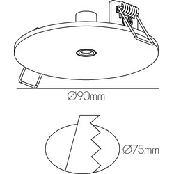 90mm Ø75mm inbouw basis voor pendel - zwart