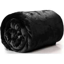 Enzo Fleece deken/plaid - zwart - polyester - 130 x 180 cm - Plaids