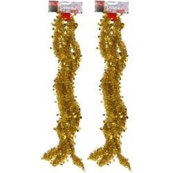 2x Gouden kerstboom slingers 270 cm - Kerstslingers
