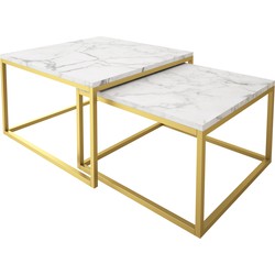 Meubella Salontafel Seville - Wit Marmerlook - 70 cm - set van 2