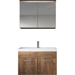 Badplaats Badkamermeubel Set Paso 02 80 x 40 cm - Bruin Eiken - Badmeubel met Wastafel en Spiegelkast