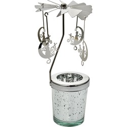 Clayre & Eef Waxinelichthouder Ø 8x17 cm Zilverkleurig Glas Metaal Katten