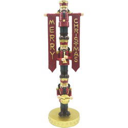 Clayre & Eef Beeld Notenkraker 30 cm Rood Goudkleurig Polyresin Merry Christmas Kerstdecoratie
