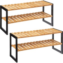 5Five Schoenenrek - 2x - bruin - bamboe - 6 paar schoenen - 70 x 34 cm - Schoenenrekken