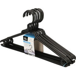 Kunststof kledinghangers - zwart - 10x stuks - 40 cm met broekstang - Kledinghangers