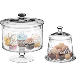 Set van 2x voorraadpotten/koektrommels 0,4L en 1,8L glas met deksel - Voorraadpot