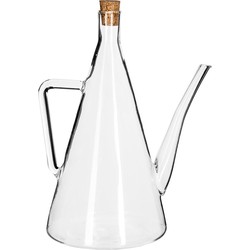 Decopatent® Olie of Azijn fles glas - Met Schenktuit - Handvat - Kurk - Glazen Azijnfles of Oliefles - Oil & Vinegar - 14x14x19.5