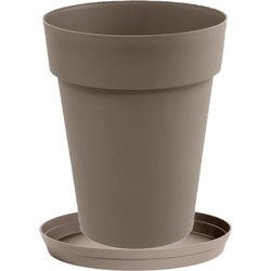 Bloempot Toscane kunststof taupe D44 x H53 cm inclusief onderschaal D35 cm - Plantenpotten