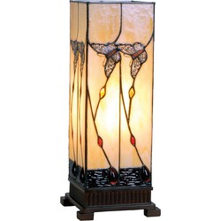LumiLamp Tiffany Tafellamp  18x18x45 cm  Beige Bruin Glas Rechthoek Vlinder Tiffany Bureaulamp