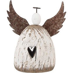 Clayre & Eef Decoratie Beeld Engel Wit Bruin Hout