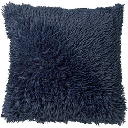 Dutch Decor FLUFFY - Sierkussen 45x45 cm - superzacht - effen kleur - Insignia Blue - donkerblauw - Dutch Decor