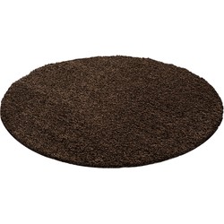 Tapijtenloods Basic Rond Shaggy vloerkleed Bruin Hoogpolig- 120 CM ROND