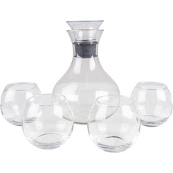 Clayre & Eef Karaf met Glazen  1740 ml / 375 ml Glas Rond Waterkan