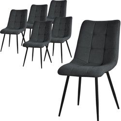 Eetkamerstoelen set van 6 antraciet Keukenstoel met polyester hoes en stalen poten ML design
